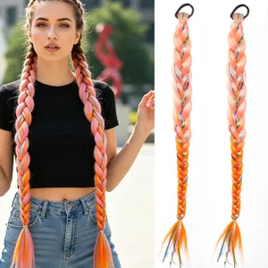 Gradient synthetic braided ponytail hair extension with metallic tinsel threads, 55cm