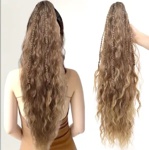 26 inch synthetic wavy ponytail wig with claw clip gradient curly hair extension for women