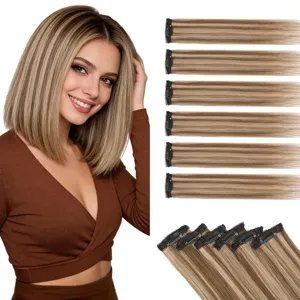 Extensiones de cabello sintético con clip de 6 piezas liso rubio y marrón uso diario