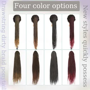 African Drawstring Braid Ponytail Extension Long Dirty Braids Double Braid Synthetic Hair Piece For Women Daily Party Hair