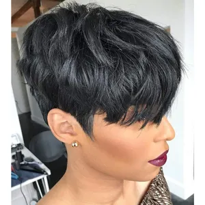 Women Short Straight Layered Wig Synthetic Heat Resistant Fiber Natural Looking Daily Use Full Wig For Ladies