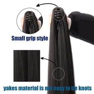 Long Straight Claw Clip Ponytail Extension Synthetic Hairpiece For Women Natural Black Heat Resistant Grip Hair Piece
