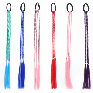 Kids colorful hair extension ties braided synthetic ponytail hair rope daily accessories