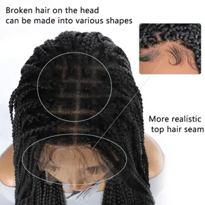 Long Synthetic Dreadlock Lace Front Wig For Women Black Three Strand Braided Wig Hand Tied Crochet Hair Full Head Wigs