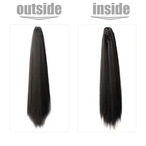 Synthetic long straight claw clip ponytail hair extension black natural volume hair piece