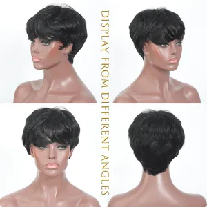 Women short layered straight synthetic wig full cap natural looking daily wear black hair 10cm