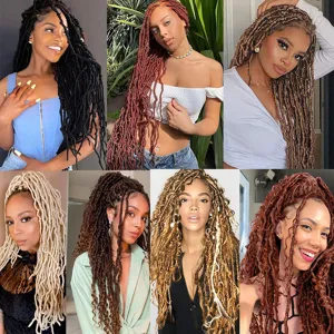 Synthetic crochet faux locs dreadlocks wig for Black women, long 30 inch curly hair style.