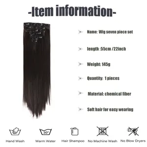 Set de extensiones de cabello con clip de 22 pulgadas peluca sintética castaña.
