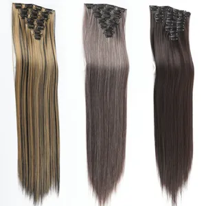 7 τεμάχια extensions συνθετικά μαλλιά με κλιπ ίσιες από υψηλή θερμοκρασία 55εκ