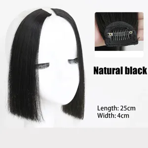 Extension di capelli neri naturali taglio hime frangetta laterale clip-in lunghezza 25cm larghezza 4cm