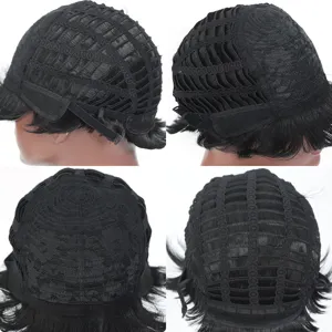 Synthetic short straight hair wig cap detail view breathable mesh adjustable strap design