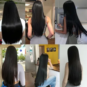 Extension de cheveux synthétiques raides longue pièce trame cheveux noir naturel coiffure