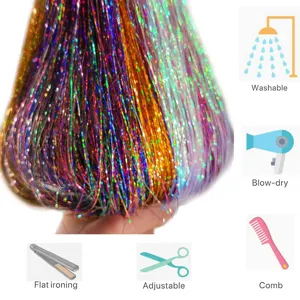 Glänzende Lametta Haarverlängerung holografische glitzernde Strähnen für märchenhaftes Haar.
