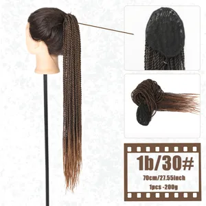 Detail view of the African twist braid ponytail wig showing cap structure and hair texture.
