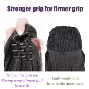 Paardenstaart met klem en synthetisch haar, ademend binnennet en extra stevige grip.