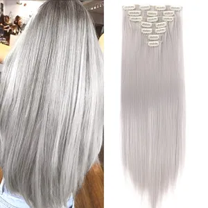 Extensiones de cabello sintético con clip de 7 piezas 22 pulgadas largo liso volumen.