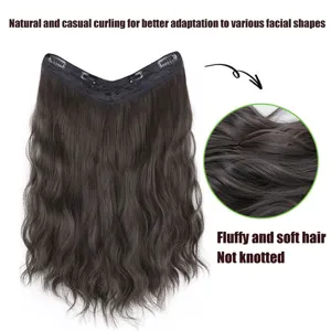 Extension de cheveux bouclés ondulés en V marron foncé postiche pour volume et longueur.