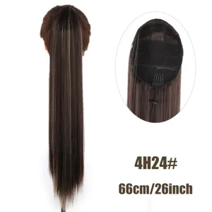 Extensión de cabello de cola de caballo liza sintética, peluca marrón de 26 pulgadas.