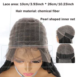 Synthetic lace front wig cap with box braids and pearl shaped inner net, 90cm long style.