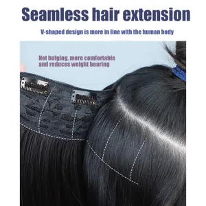 Extensions de Cheveux en Forme de V Ondes d'Eau Pour Femmes Postiche Sans Couture Avec Clips Long Bouclé Synthétique Résistant à la Chaleur
