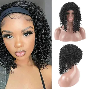 Black short kinky curly headband wig for women synthetic daily wear natural looking hairstyle
