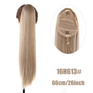 Extensión de cabello largo y liso sintético para coleta con cordón y peines, color rubio, 66 cm.