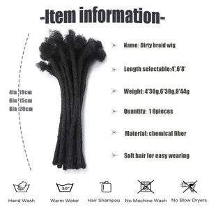 Synthetische Dreadlocks Haarverlängerung 10 Stück schwarze Afro Zöpfe Perücke Styling.