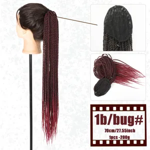 African twist braid ponytail wig drawstring long curly hairpiece for women 70cm burgundy
