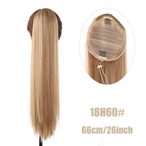 Extensión de cabello coleta sintética liza con cordón 26 pulgadas 18H60 rubio detalle