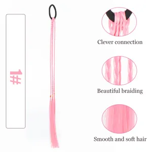 Children colorful synthetic hair ponytail extension cute pink braided hair tie accessory