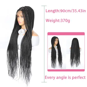 Long braided lace front wig 90cm 370g three-strand box braids wig for women daily wear
