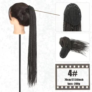 Long braided drawstring ponytail synthetic wig for women, 70cm long boho twist hair extension.