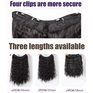 Extension de cheveux ondulés en V avec quatre pinces sécurisées, disponible en trois longueurs.