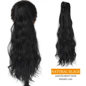 Synthetisch haar klauw clip paardenstaart pruik met natuurlijke zwarte golfstijl.