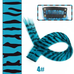 Synthetic clip-in hair extension blue black animal print highlight hair piece variant 4#
