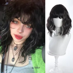 Short wavy bob wig with bangs synthetic gradient hair natural looking daily party wear