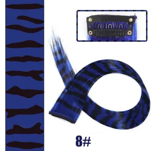 Blue and black leopard print clip-in hair extension synthetic wig piece product detail view.