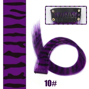 Purple black leopard print synthetic hair extension clip on highlight hair piece for party.