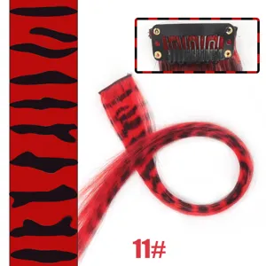 One-piece clip-in hair extension leopard print synthetic highlight colored hair piece.