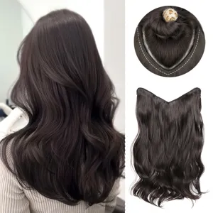 Eendelige lange golvende synthetische haarverlenging natuurlijk bruin haar detail view