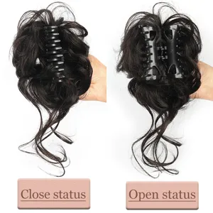 Synthetic messy hair bun claw clip hair extension for women, natural curly updo hairpiece.