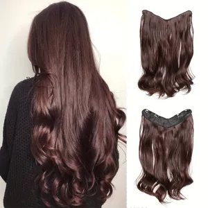 Eendelig lang golvend haarverlenging synthetische clip-in pruik bruin haarstuk.