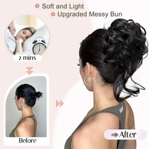 Synthetic hair bun extension messy updo claw clip hairpiece for women black volume fluffy