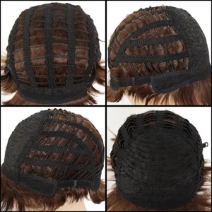 Parrucca da Donna Corta Liscia Con Frangia Laterale Parrucca Sintetica in Fibra ad Alta Temperatura per Uso Quotidiano Naturale Resistente al Calore