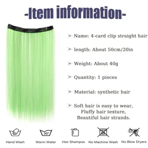 Extension de cheveux raides synthetiques verts 50cm 40g postiche clip 4 pinces usage quotidien