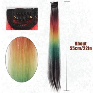 Rainbow Clip In Hair Extensions Long Gradient Colorful Hair Piece One Piece Seamless Synthetic Highlights For Women