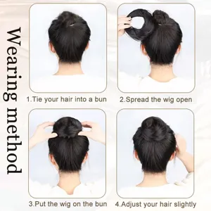 Synthetic hair bun scrunchie wig natural black updo hairpiece everyday styling tool