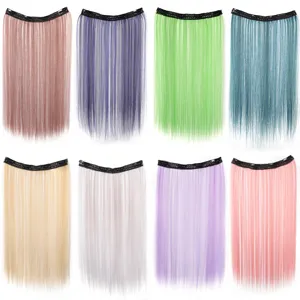 Extension de cheveux lisses longs en u d'une piece coloree clip in perruque synthetique femme.