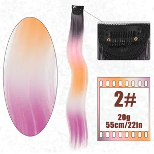 Gradient clip-in hair extension ombre colored hairpiece 55cm 20g synthetic hair piece.