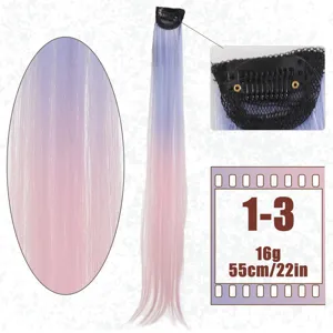 Detail view of gradient synthetic hair extension clip-in piece showing hair texture and clip.